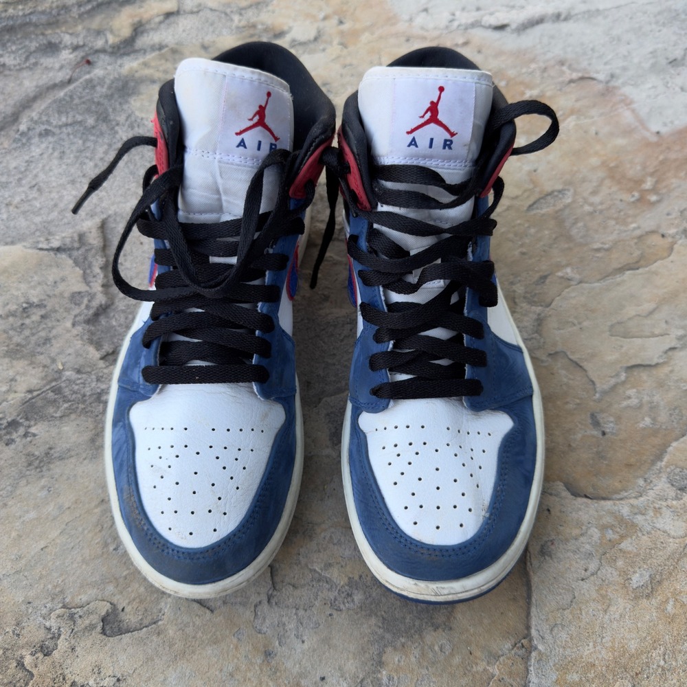 Nike Air Jordan 1 Mid SE Multi-Color Swoosh Men 7.5 Blue Red White 852542-146 - Picture 2 of 11